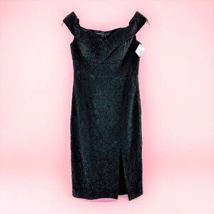 NEW/NWT Aidan Mattox Black Lace Cold Shoulder Bustier Sheath Dress Size 2